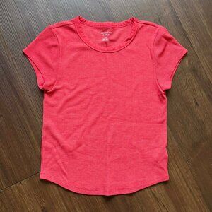 American Eagle Waffle Knit Tee L coral cropped Y2K Clean Girl Casual Top 3075